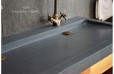 Double vasque en pierre à poser salle de bain 140x50 granit gris véritable LOVE