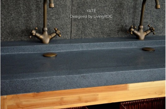 Double vasque en pierre à poser salle de bain 140x50 granit gris véritable LOVE Double vasque en pierre à poser salle de bain 140x50 granit gris véritable LOVE