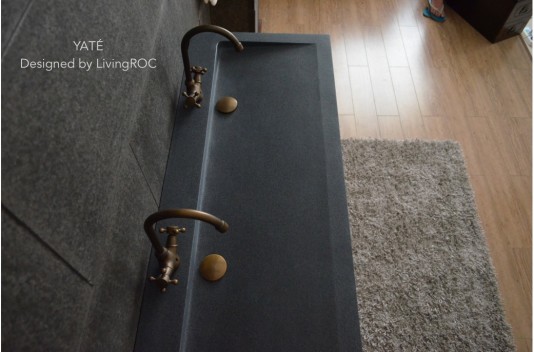 Double vasque en pierre à poser salle de bain 140x50 granit gris véritable LOVE Double vasque en pierre à poser salle de bain 140x50 granit gris véritable LOVE