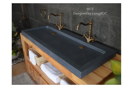 Double vasque en pierre à poser salle de bain 140x50 granit gris véritable LOVE Double vasque en pierre à poser salle de bain 140x50 granit gris véritable LOVE