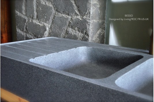 Évier de cuisine en granit véritable 2 bacs + égouttoir 120x60 BESSO