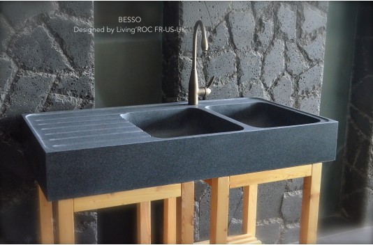 Évier de cuisine en granit véritable 2 bacs + égouttoir 120x60 BESSO