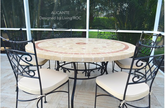 Table de jardin ronde mosaïque de marbre 125-160 ALICANTE Table de jardin ronde mosaïque de marbre 125-160 ALICANTE