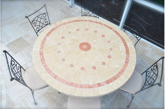 Table de jardin ronde mosaïque de marbre 125-160 ALICANTE Table de jardin ronde mosaïque de marbre 125-160 ALICANTE