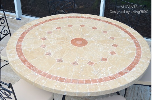 Table de jardin ronde mosaïque de marbre 125-160 ALICANTE Table de jardin ronde mosaïque de marbre 125-160 ALICANTE