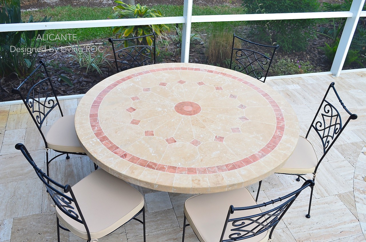 Table de jardin ronde pierre mosaïque de marbre 90-125-160 MEXICO