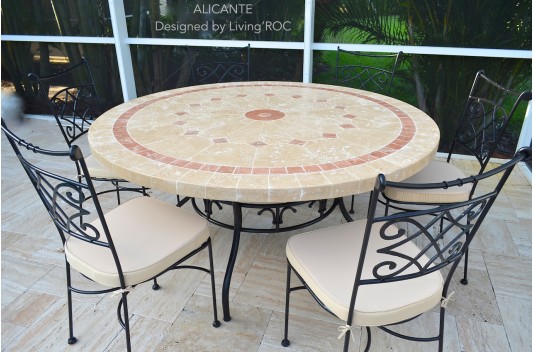 Table de jardin ronde mosaïque de marbre 125-160 ALICANTE Table de jardin ronde mosaïque de marbre 125-160 ALICANTE