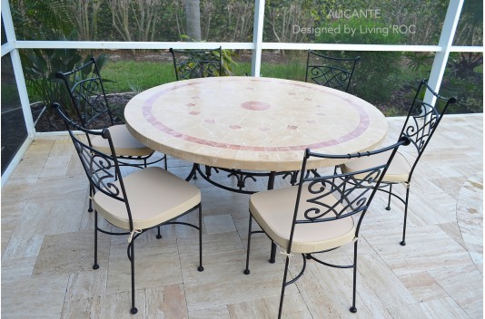 Table de jardin ronde mosaïque de marbre 125-160 ALICANTE Table de jardin ronde mosaïque de marbre 125-160 ALICANTE