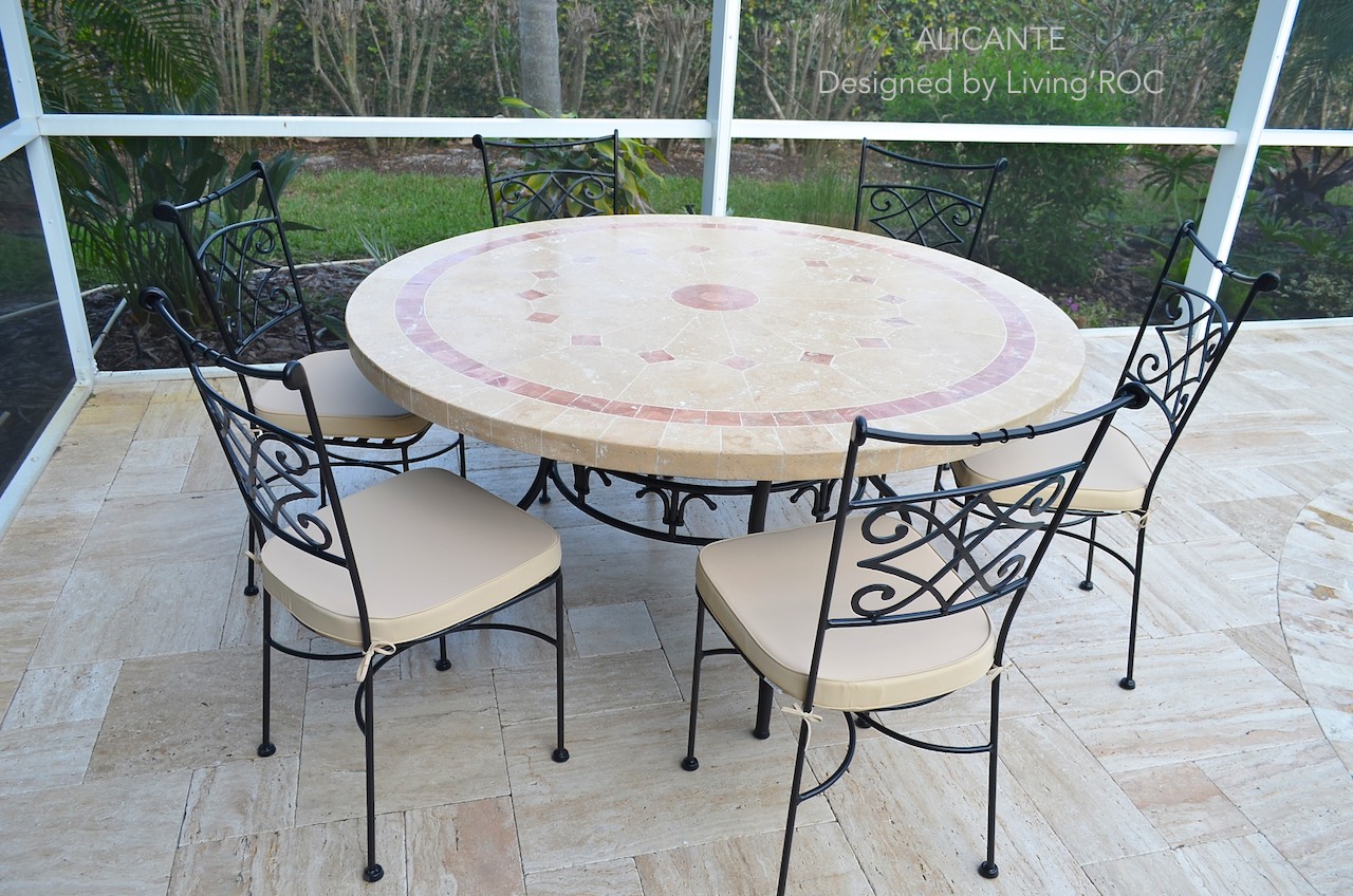 Table de jardin ronde pierre mosaïque de marbre 90-125-160 MEXICO