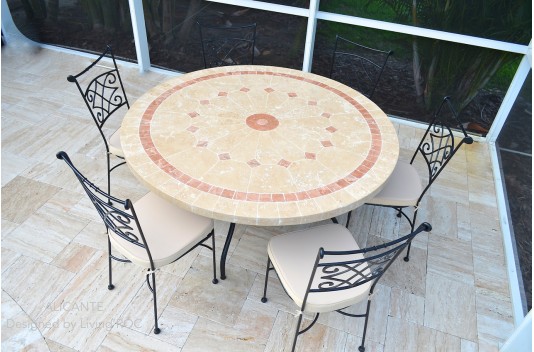 Table de jardin ronde mosaïque de marbre 125-160 ALICANTE Table de jardin ronde mosaïque de marbre 125-160 ALICANTE