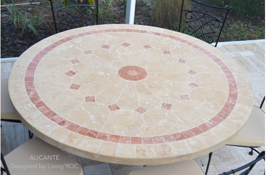 Table de jardin ronde mosaïque de marbre 125-160 ALICANTE Table de jardin ronde mosaïque de marbre 125-160 ALICANTE