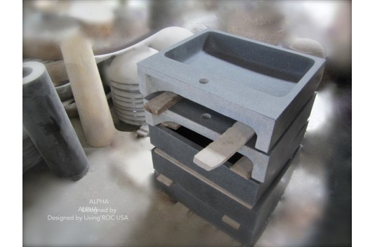 Vasque salle de bain évier granit véritable gris trou robinetterie intégré ALPHA Vasque salle de bain évier granit véritable gris trou robinetterie intégré ALPHA