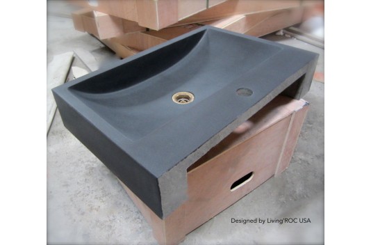 Vasque pierre naturelle véritable granit ou basalte PEGASUS SHADOW