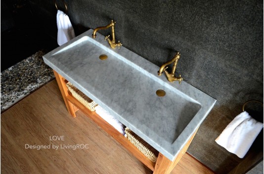 Double vasque en pierre marbre de Carrare 120cm YATE WHITE Double vasque en pierre marbre de Carrare 120cm YATE WHITE