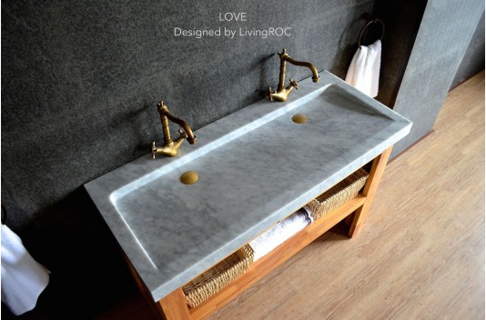 Double vasque en pierre marbre de Carrare 120cm YATE WHITE Double vasque en pierre marbre de Carrare 120cm YATE WHITE