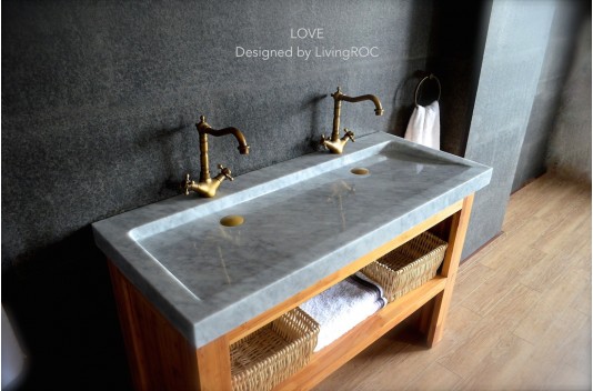 Double vasque en pierre marbre de Carrare 120cm YATE WHITE Double vasque en pierre marbre de Carrare 120cm YATE WHITE