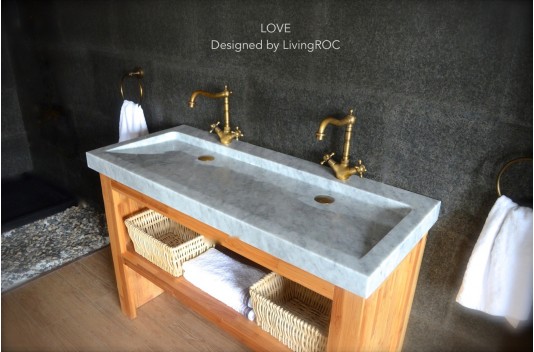 Double vasque en pierre marbre de Carrare 120cm YATE WHITE Double vasque en pierre marbre de Carrare 120cm YATE WHITE