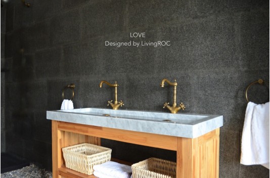 Double vasque en pierre marbre de Carrare 120cm YATE WHITE Double vasque en pierre marbre de Carrare 120cm YATE WHITE