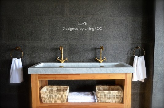 Double vasque en pierre marbre de Carrare 120cm YATE WHITE Double vasque en pierre marbre de Carrare 120cm YATE WHITE