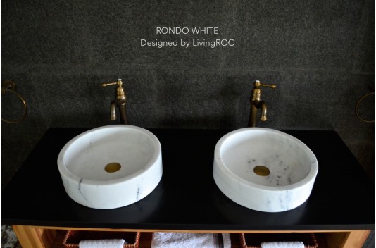 Vasque marbre blanc pierre naturelle véritable Dia 40 RONDO WHITE