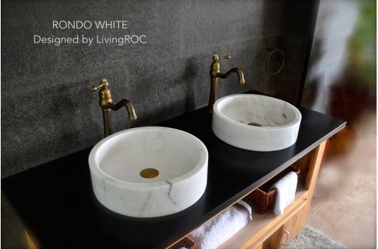 Vasque marbre blanc pierre naturelle véritable Dia 40 RONDO WHITE