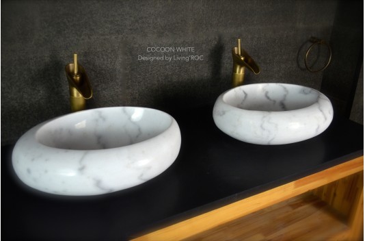 Vasque marbre Blanc oblongue salle de bain COCOON WHITE