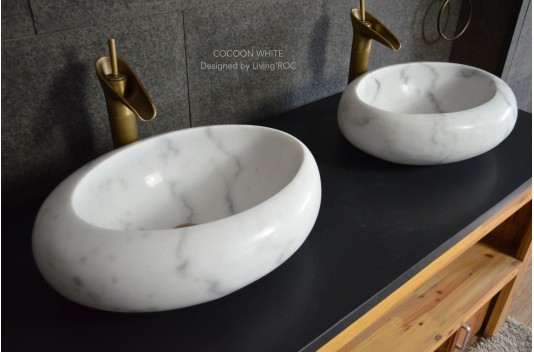 Vasque marbre Blanc oblongue salle de bain COCOON WHITE