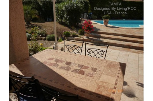 Table de jardin mosaique marbre pierre naturelle 240 TAMPA
