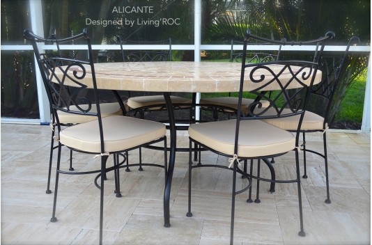 Chaise et fauteuil en fer forgé plein et Coussin lavable DIAMOND Chaise et fauteuil en fer forgé plein et Coussin lavable DIAMOND