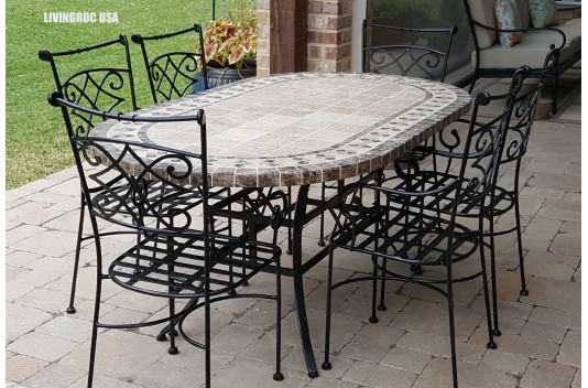 Table de jardin en mosaïque marbre travertin ovale 160-180-240  OVALI Table de jardin en mosaïque marbre travertin ovale 160-180-240  OVALI