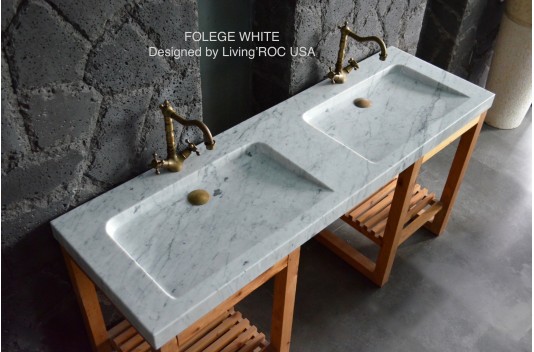 Double vasque blanche marbre de Carrare véritable FOLEGE WHITE Double vasque blanche marbre de Carrare véritable FOLEGE WHITE