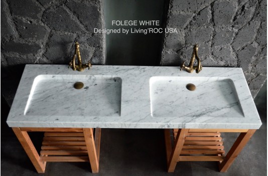 Double vasque blanche marbre de Carrare véritable FOLEGE WHITE Double vasque blanche marbre de Carrare véritable FOLEGE WHITE