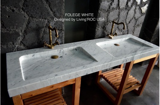 Double vasque blanche marbre de Carrare véritable FOLEGE WHITE Double vasque blanche marbre de Carrare véritable FOLEGE WHITE