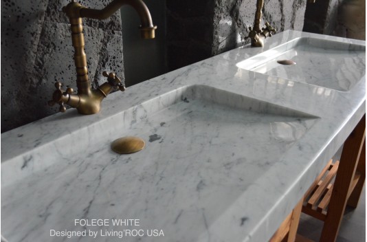 Double vasque blanche marbre de Carrare véritable FOLEGE WHITE Double vasque blanche marbre de Carrare véritable FOLEGE WHITE