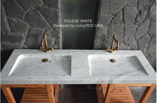 Double vasque blanche marbre de Carrare véritable FOLEGE WHITE Double vasque blanche marbre de Carrare véritable FOLEGE WHITE
