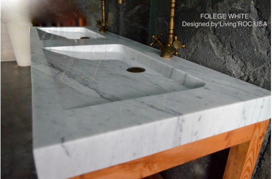 Double vasque blanche marbre de Carrare véritable FOLEGE WHITE Double vasque blanche marbre de Carrare véritable FOLEGE WHITE
