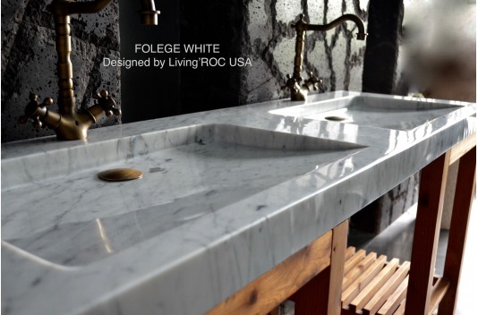 Double vasque blanche marbre de Carrare véritable FOLEGE WHITE Double vasque blanche marbre de Carrare véritable FOLEGE WHITE