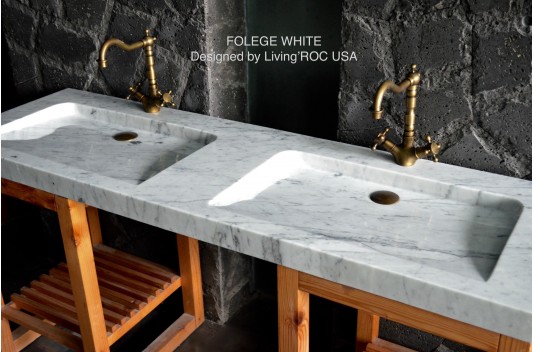 Double vasque blanche marbre de Carrare véritable FOLEGE WHITE Double vasque blanche marbre de Carrare véritable FOLEGE WHITE