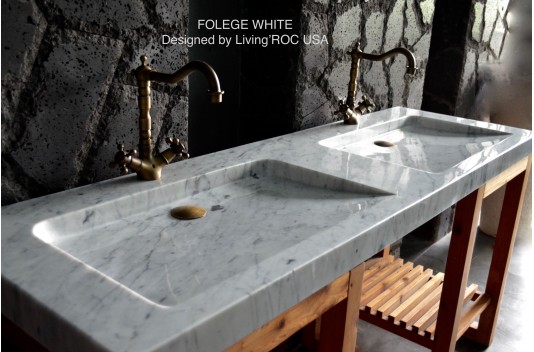 Double vasque blanche marbre de Carrare véritable FOLEGE WHITE Double vasque blanche marbre de Carrare véritable FOLEGE WHITE