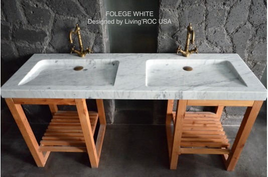 Double vasque blanche marbre de Carrare véritable FOLEGE WHITE Double vasque blanche marbre de Carrare véritable FOLEGE WHITE
