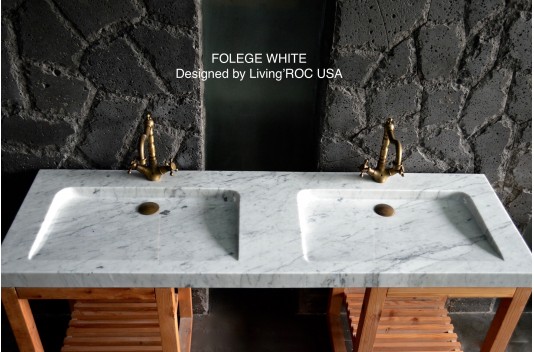 Double vasque blanche marbre de Carrare véritable FOLEGE WHITE Double vasque blanche marbre de Carrare véritable FOLEGE WHITE