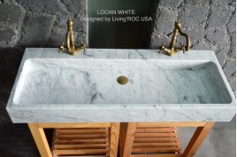 Double vasque en marbre de Carrare véritable salle de bain ESTEL WHITE