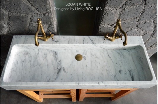 Double vasque en marbre de Carrare véritable 120cm ESTEL WHITE Double vasque en marbre de Carrare véritable 120cm ESTEL WHITE