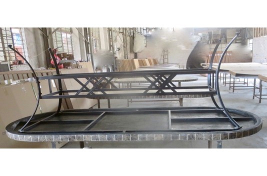 Table de jardin en mosaïque marbre travertin ovale 160-180-240  OVALI Table de jardin en mosaïque marbre travertin ovale 160-180-240  OVALI