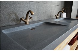 Double vasque en pierre 160x50 granit gris véritable FOLEGE