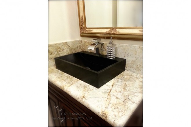 Vasque pierre naturelle véritable granit ou basalte PEGASUS SHADOW