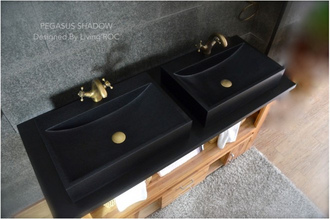 Vasque pierre naturelle véritable granit ou basalte PEGASUS SHADOW