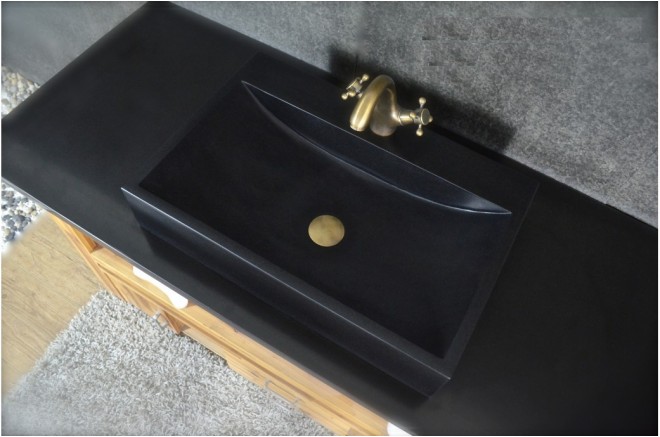 Vasque pierre naturelle véritable granit ou basalte PEGASUS SHADOW