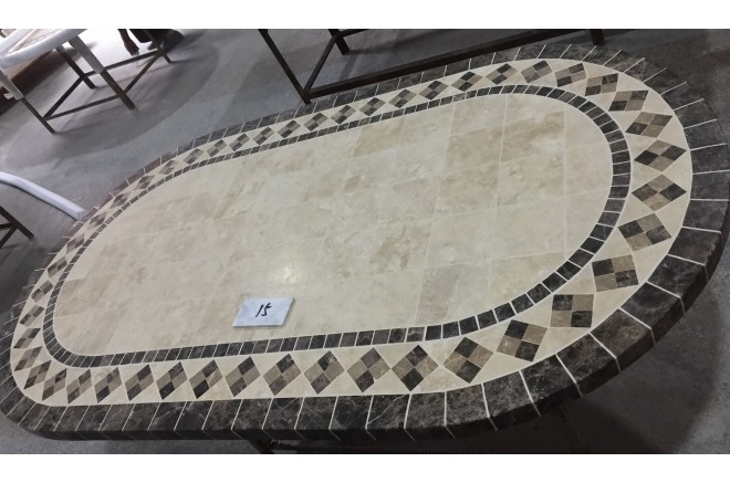 Table de jardin en mosaïque marbre travertin ovale 160-180-240  OVALI Table de jardin en mosaïque marbre travertin ovale 160-180-240  OVALI
