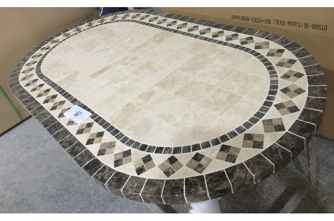 Table de jardin en mosaïque marbre travertin ovale 160-180-240  OVALI Table de jardin en mosaïque marbre travertin ovale 160-180-240  OVALI